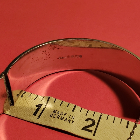 Vintage 925 Sterling Silver Etched Leaf Hinged Cuff Bracelet - Picture 8 of 8